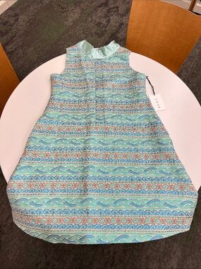 Sleeveless Aqua Patterned Shift Dress